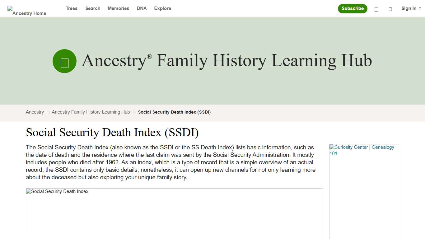 Social Security Death Index (SSDI) Ancestry Family History Learning Hub