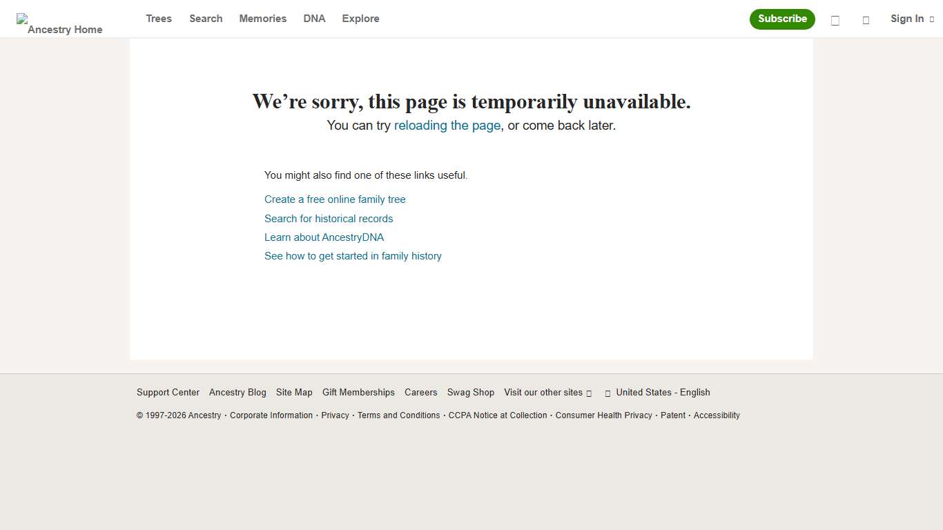 An error occurred - Ancestry